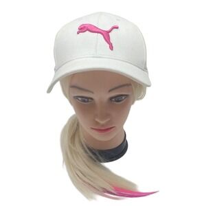 Puma Brand White + Pink Puff Puma Adjustable Hat Cap Adult Stretch OSFA RN#10075